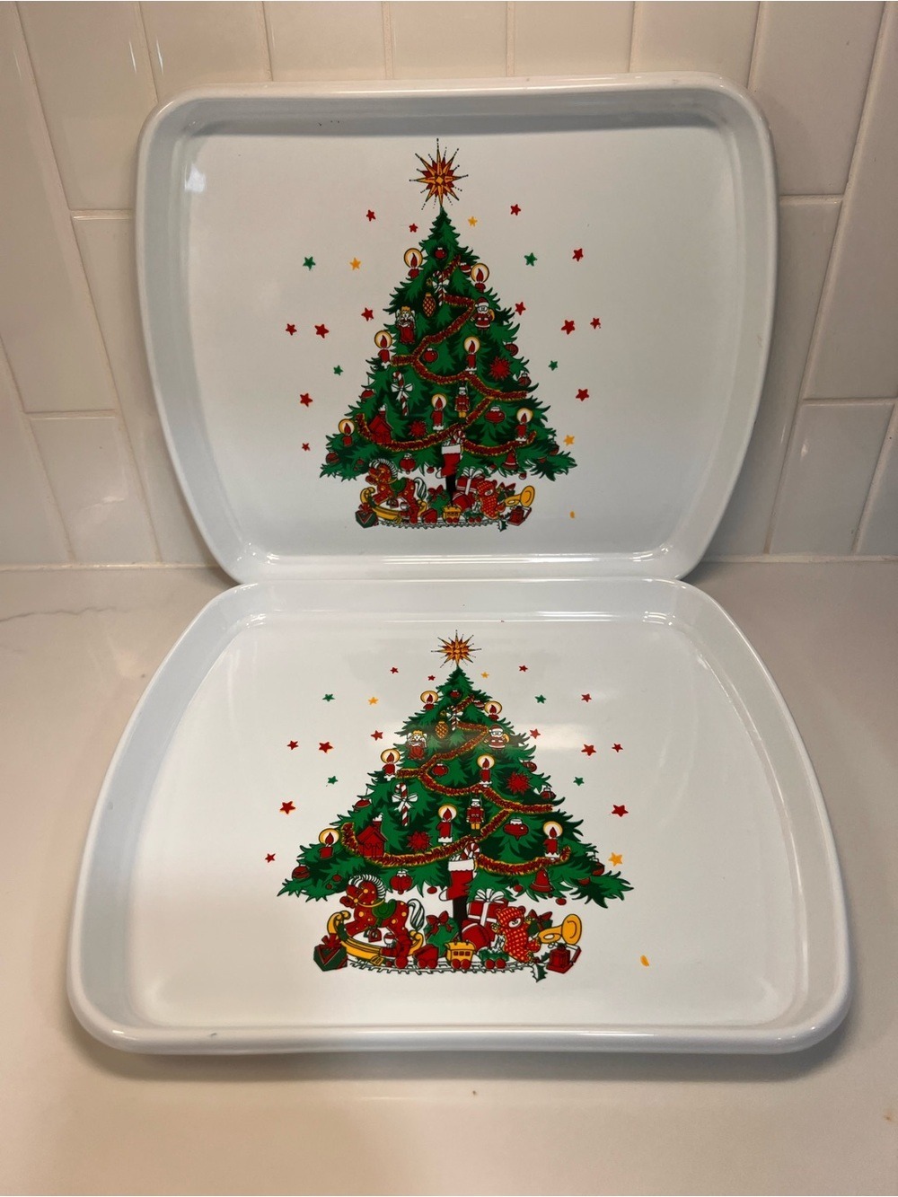 Vintage Christmas Serving Tray Set Of 2 Christmas Tree